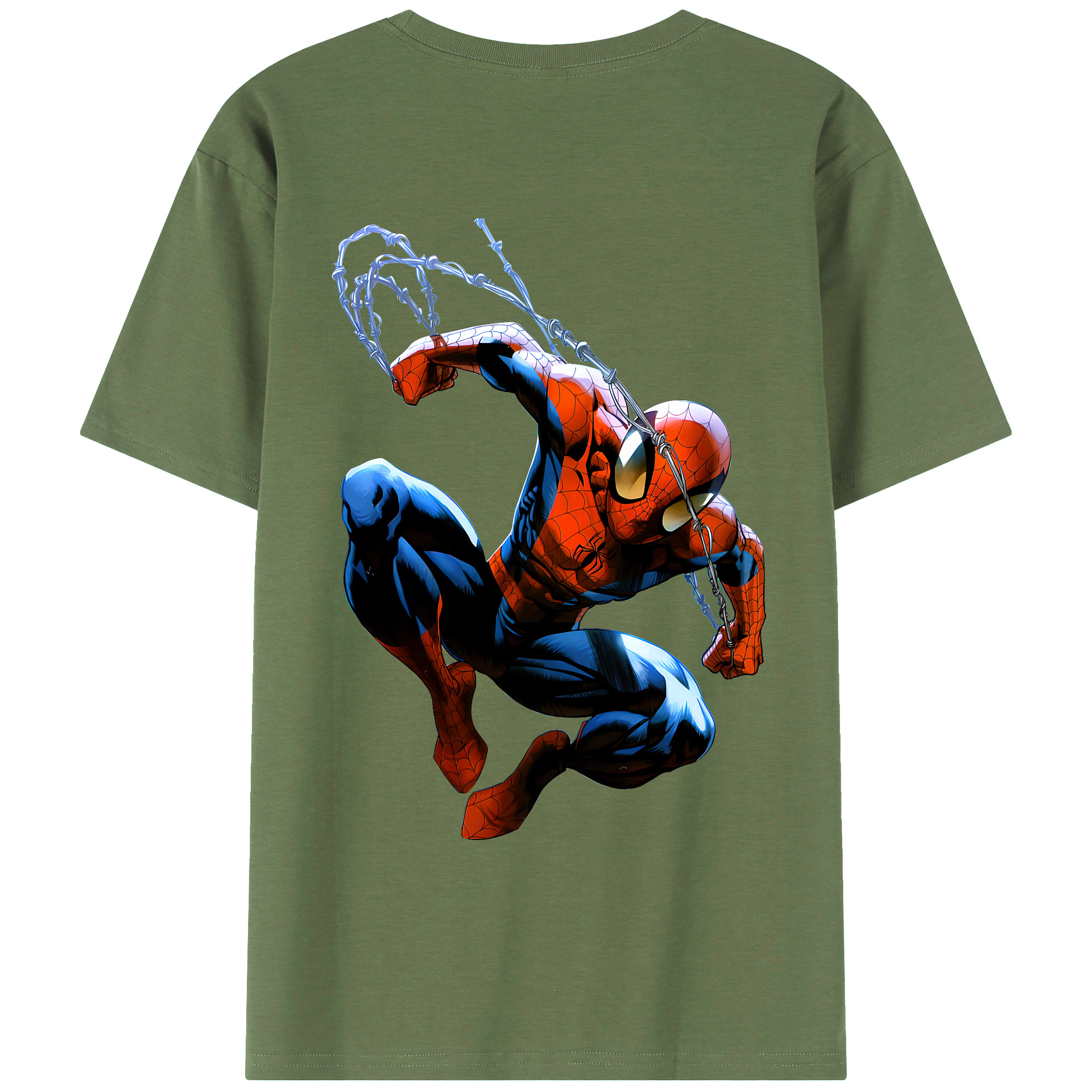 （画像用） Spider Man スパイダーマン 綿100％ メンズ半袖Tシャツ（バックプリント） 通気性